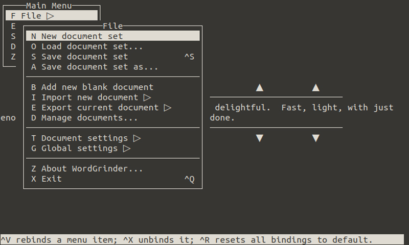 WordGrinder Menu